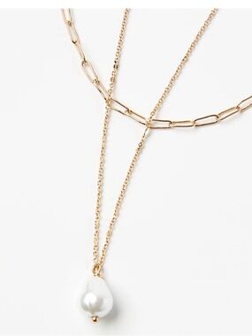 LOFT Gold Layered Necklace with White Pearl Drop